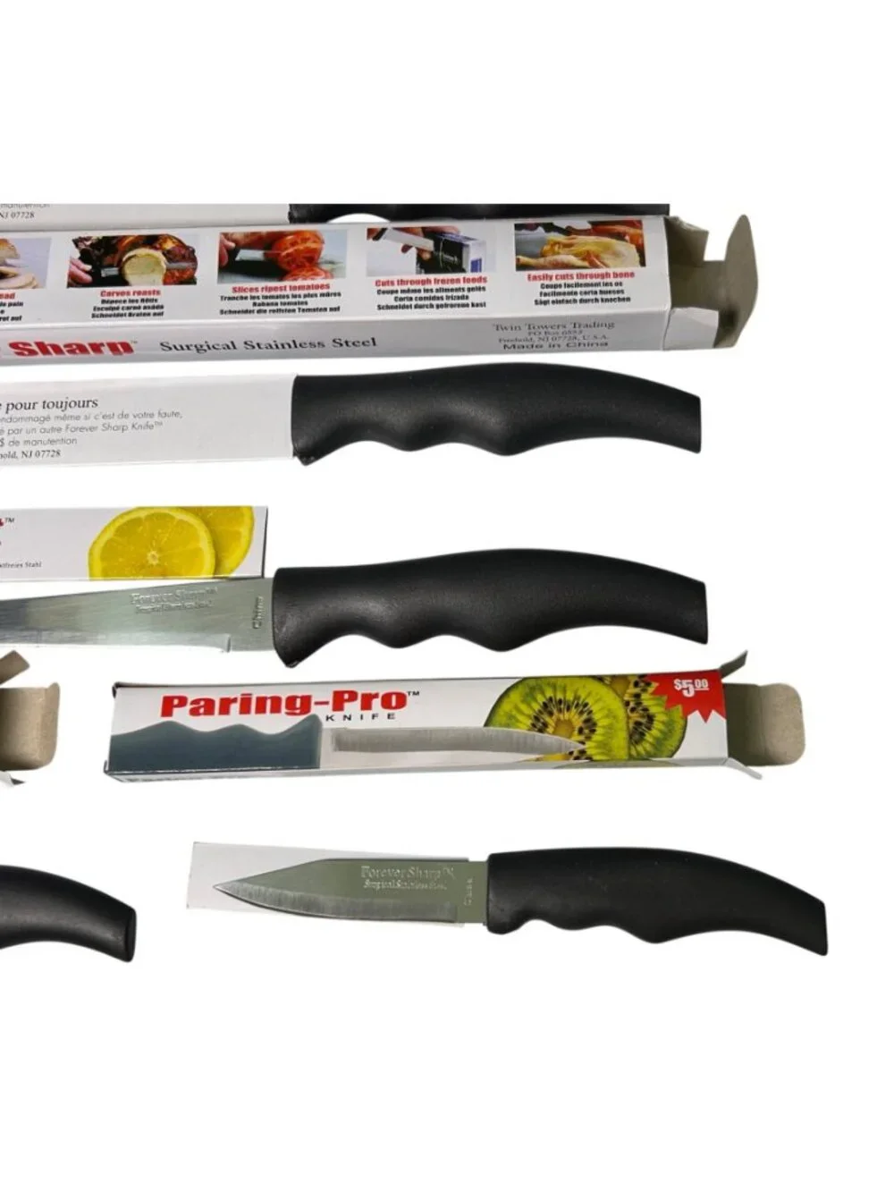 NEW Forever Sharp 12 Piece Knife Set Surgical Stainless Steel Ergonomic Handles